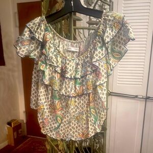 Zara Blue and Pink Flutter Sleeve Blouse